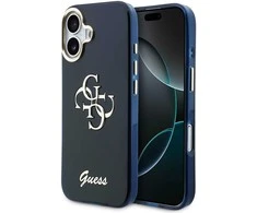 Guess IML 4G Script Metal Logo dėklas skirtas iPhone 17 Mėlyna