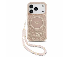 Dėklas Guess IML Flowers Allover Strap MagSafe Case, skirtas iPhone 18 Pro, rožinė
