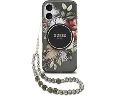 Guess IML Flowers Strap MagSafe dėklas skirtas Apple iPhone 17 juodos spalvos