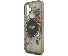 Guess IML Flowers Strap MagSafe dėklas skirtas Apple iPhone 17 juodos spalvos