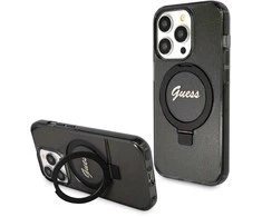 Dėklas GUESS GUHMP15LHRSGSK IPHONE 15 PRO 6.1 "Juodas/Juodas HARDCASE RING STAND SCRIPT GLITTER MAGSAFE