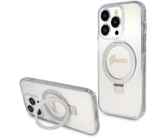 Dėklas GUESS GUHMP15XHRSGSD IPHONE 15 PRO MAX 6,7 col. SKAIDRUS / SKAIDRUS KIETOS DĖLĖS RING STOVAS SCRIPT GLITTER MAGSAFE