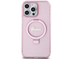Dėklas GUESS GUHMP15XHRSGSP IPHONE 15 PRO MAX 6.7 "Rožinis/Rožinis HARDCASE RING STAND SCRIPT GLITTER MAGSAFE