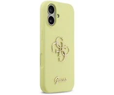 Guess Liquid Silicone 4G Metal Logo dėklas skirtas Apple iPhone 17 geltonos spalvos