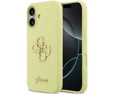Guess Liquid Silicone 4G Metal Logo dėklas skirtas Apple iPhone 17 geltonos spalvos