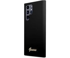 Samsung Galaxy S23 Ultra Guess Hard silikoninis dėklas Vintage Gold Logo (GUHCS23LSLSMK) juodos spalvos