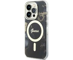 Apple iPhone 14 Pro Guess dėklas Golden Marble Collection MagSafe (GUHMP14LHTMRSK) juodos spalvos