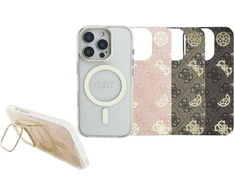 „Guess“ PC/TPU galvanizuoto stovo kameros rėmelis „MagSafe“ dėklas su keičiamais fonais, skirtas „Apple iPhone 16 Pro“