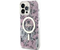 Apple iPhone 14 Pro Max Guess dėklas Flower MagSafe (GUHMP14XHCFWSP) rožinės spalvos
