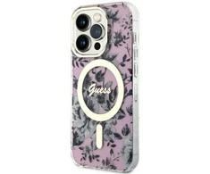 Guess GUHMP14LHCFWSP Apple iPhone 14 Pro 6.1″ rožinės spalvos kietas dėklas Flower MagSafe