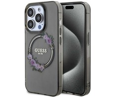 Guess IML Flowers Wreath MagSafe - dėklas skirtas Apple iPhone 15 Pro Juodas