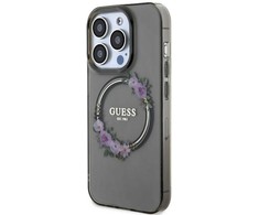 Guess IML Flowers Wreath MagSafe - dėklas skirtas Apple iPhone 15 Pro Juodas
