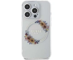 GUESS GUHMP15XHFWFFCT IPHONE 15 PRO MAX 6,7 col. permatomas kietas dėklas IML FLOWERS WREATCH MAGSAFE