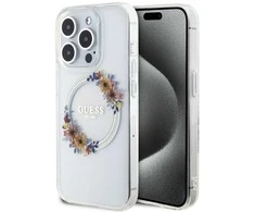 Dėklas GUESS GUHMP15LHFWFFCT IPHONE 15 PRO 6.1 "SKAIDRUS KIETAS DĖLIS IML FLOWERS WREATCH MAGSAFE