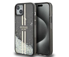 Apple iPhone 14 plus / 15 plus Guess dėklas Liquid Glitter Gold Stripes (GUHCP15MLFCSEGK) juodos spalvos
