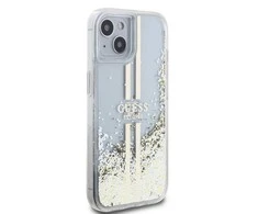 Apple iPhone 14 plus / 15 plus Guess dėklas Liquid Glitter Gold Stripes (GUHCP15MLFCSEGT) skaidrus