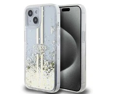 Apple iPhone 14 plus / 15 plus Guess dėklas Liquid Glitter Gold Stripes (GUHCP15MLFCSEGT) skaidrus