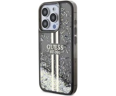 Dėklas GUESS GUHCP15LLFCSEGK IPHONE 15 PRO 6.1 "Juodas/Juodas HARDCASE LIQUID GLITTER GOLD STRIPES