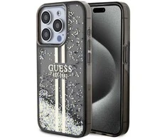 Dėklas GUESS GUHCP15LLFCSEGK IPHONE 15 PRO 6.1 "Juodas/Juodas HARDCASE LIQUID GLITTER GOLD STRIPES