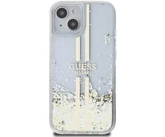 Guess GUHCP15MLFCSEGT Apple iPhone 15 Plus /14 Plus 6.7″ skaidrus kietas dėklas Liquid Glitter Gold Stripes