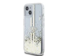 Apple iPhone 14 plus / 15 plus Guess dėklas Liquid Glitter Gold Stripes (GUHCP15MLFCSEGT) skaidrus