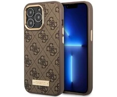 Guess GUHMP14LU4GPRW Apple iPhone 14 Pro 6,1″ rudos spalvos kietas dėklas 4G Logo Plate MagSafe