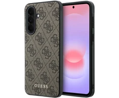 Guess PU 4G Metal Classic Logo dėklas skirtas Samsung Galaxy A37 rudos spalvos