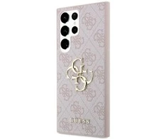 Guess PU 4G Metal Logo dėklas skirtas Samsung Galaxy S24 Ultra rožinės spalvos