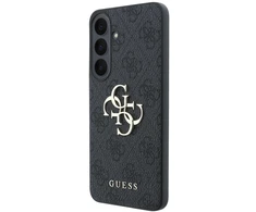 Guess PU 4G Metal Logo dėklas Samsung Galaxy S26 FE telefonui, juodas