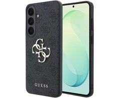 Guess PU 4G Metal Logo dėklas Samsung Galaxy S26 FE telefonui, juodas
