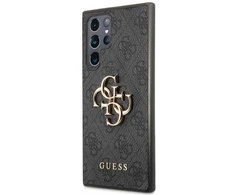 Guess GUHCS22L4GMGGR S908 S22 Ultra pilkas kietas dėklas 4G Big Metal Logo