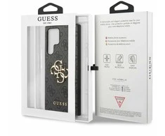 Guess PU 4G Metal Logo dėklas skirtas Samsung Galaxy S23 Ultra pilkos spalvos