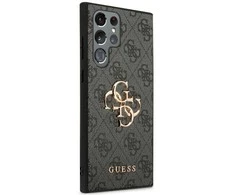 Guess PU 4G Metal Logo dėklas skirtas Samsung Galaxy S24 Ultra pilkos spalvos