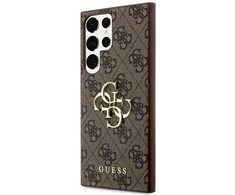 Guess PU 4G Metal Logo dėklas skirtas Samsung Galaxy S24 Ultra rudos spalvos