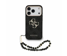 Dėklas Guess PU 4G Metal Logo Strap Case for iPhone 18 Pro Juodas