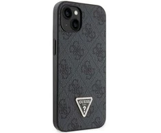 Guess PU 4G Strass Triangle Metal Logo dėklas skirtas Apple iPhone 15 juodos spalvos