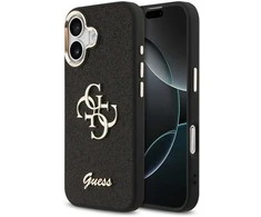 Guess PU Fixed Glitter 4G Metal Frame dėklas skirtas Apple iPhone 17 Juodas