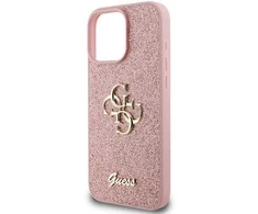 Guess PU Fixed Glitter 4G Metal Logo Apple iPhone 16 Pro Max dėklas telefonui rožinės spalvos