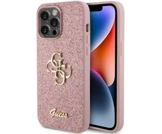 Guess PU Fixed Glitter 4G Metal Logo dėklas skirtas Apple iPhone 15 Pro Max rožinės spalvos
