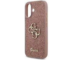 Guess PU Fixed Glitter 4G Metal Logo dėklas skirtas Apple iPhone 17 rožinės spalvos