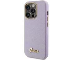 Apple iPhone 15 Pro Guess dėklas Glitter Glossy Script (GUHCP15LPGMCSL) violetinės spalvos