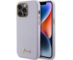 Apple iPhone 15 Pro Max Guess dėklas Glitter Glossy Script (GUHCP15XPGMCSL) violetinės spalvos