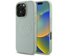 Guess PU Grained Classic Logo MagSafe dėklas skirtas Apple iPhone 16 Pro žalios spalvos