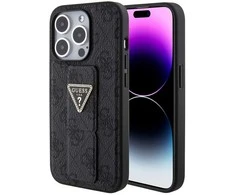 Apple iPhone 15 Pro Guess dėklas Grip Stand 4G Triangle Strass (GUHCP15LPGS4TDK) juodos spalvos