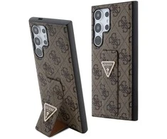 Guess GUHCS24LPGS4TDW S24 Ultra S928 dėklas telefonui rudos spalvos Grip Stand 4G Triangle Strass