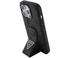 Guess GUHCP15XPGS4TDK Apple iPhone 15 Pro Max 6.7″ juodos spalvos kietas dėklas Grip Stand 4G Triangle Strass