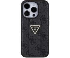 Guess GUHCP15XPGS4TDK Apple iPhone 15 Pro Max 6.7″ juodos spalvos kietas dėklas Grip Stand 4G Triangle Strass