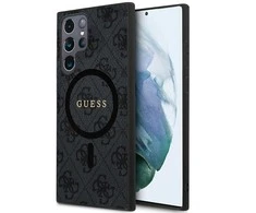 Dėklas GUESS GUHMS24LG4GFRK S24 ULTRA S928 JUODA/Juodas HARDCASE 4G COLLECTION LEATHER METAL MAGSAFE