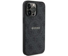 Guess PU odos 4G Colored Ring MagSafe dėklas skirtas iPhone 15 Pro Max juodos spalvos