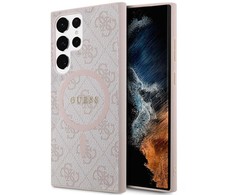 Dėklas Guess 4G Collection Leather Metal Logo MagSafe – Case Samsung Galaxy S24 Ultra Rožinė